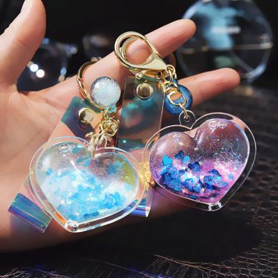 China UFOGIFT New Fantasy Glitter Acrylic Heart Shape Cofetti Key Chain New Colorful High Quality Shinny Heart Key Chain for sale