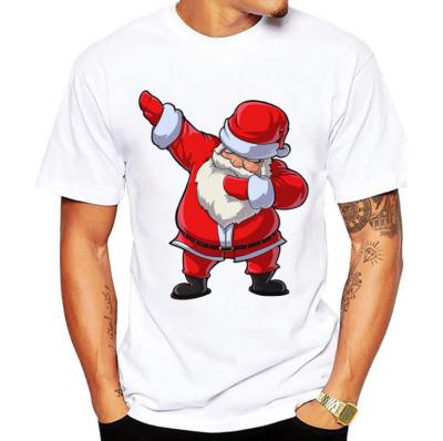 China UFOGIFT Viable Summer Elk Short Sleeve Santa Claus Christmas Screen Print White Soft Modal Christmas T-Shirt for sale