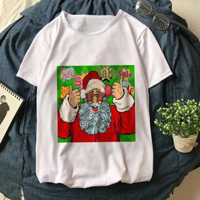 China UFOGIFT Viable Summer Short Sleeve Santa Claus Christmas Screen Print Christmas Santa Claus White Soft T-Shirt for sale