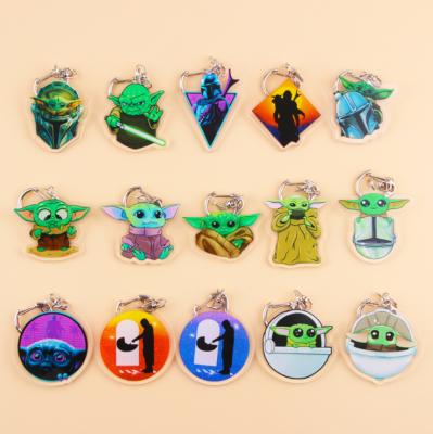 China UFOGIFT Cartoon Acrylic Keychain Baby Yoda Key Chain Mandalorian Yoda Acrylic Key Chain for sale