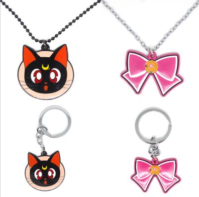 China UFOGIFT Fashion Jewelry Cartoon Japanese Sailor Moon Accesorios Cat Keychain Cat On Moon Pendant Necklace for sale