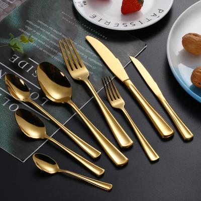 China Viable High Knife Set Restaurant Plated Tableware Spoon Fork and Cutlery Set Outdoor Gold Stainless Steel Mirror Gift Metal OEM Hotel for sale