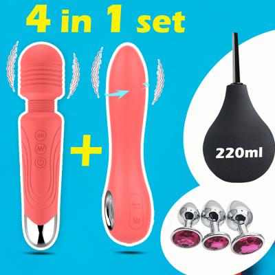 China Rechargeable 4 PCS IN 1 SET Original Factory For Women Vibrator Adult Sex Toys Japanese Magic AV Electric Magic Wand Vibrator Adult Body Massager for sale