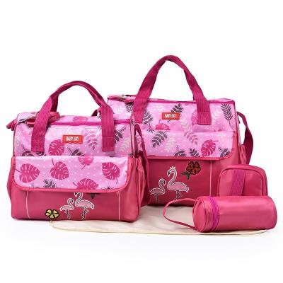 China Multi-function waterproof portable mother and baby diaper bag cartoon factory wholesale anti-theft mommy 5 pieces set for sale