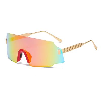 China 2022 Cheap Rimless Outdoor Men Women Sports Sunglasses Fashion New Metal One Piece Rimless Big Lens for sale