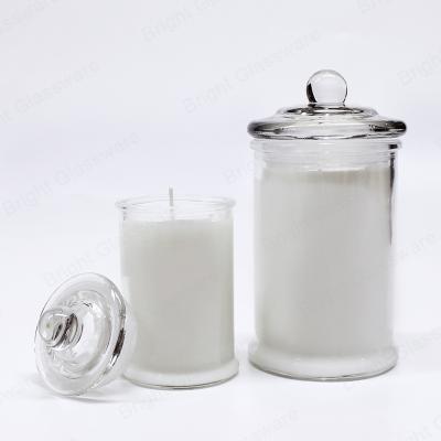 China Home Decoration Custom Clear Glass Candle Holder Set With Clear Glass Lid Candle Jar For Soywax for sale