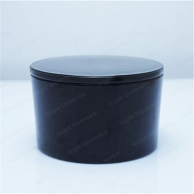 China Eco - Friendly Luxury Black Glass Candle Jar For Christmas Decoration , Glass Candle Holder With Lid for sale