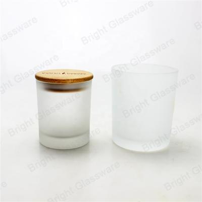 China Weddings Frosted Glass Candle Container, Frosted Glass Candle Jar With Wooden Lid For Sale for sale