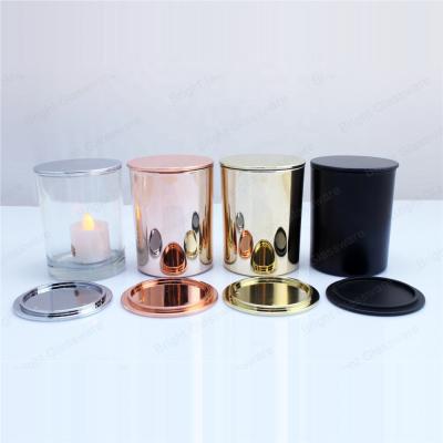 China China factory modern glass candle holder rose gold color candle holder with bamboo lid jars and lids for sale