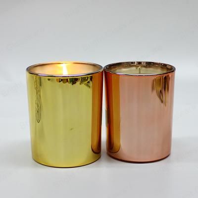 China Home Decoration Custom Gold Glass Jar With Lid For Scented Candle Electroplating Glass Candle Holder For New Year for sale