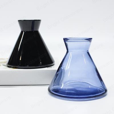 China Handmade Luxury 200ml Triangle Shape Empty Personal Care Glass Black Diffuser Bottle for sale