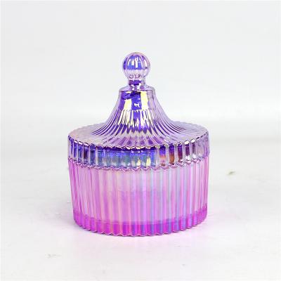 China Steamable Elegant Wedding Decorative Plated Color Cut Out Storage Candy Jewelry Glass Candy Jar for sale