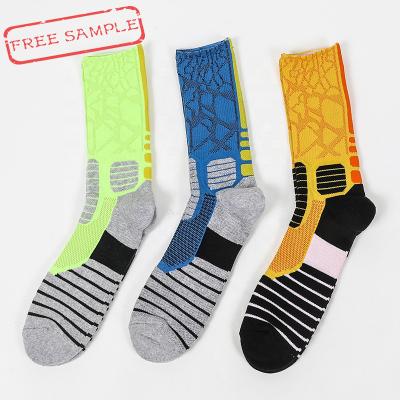 China Breathable thick cotton foot long tube socks striped men's sports socks comfortable deodorant tube top cushioning football socks for sale