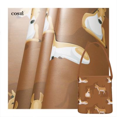 China High Quality Waterproof Custom Synthetic Leather Fabric Background Digital Printing Faux Deer Cartoon Deer Pattern Custom PVC Leather Trim For Bag for sale