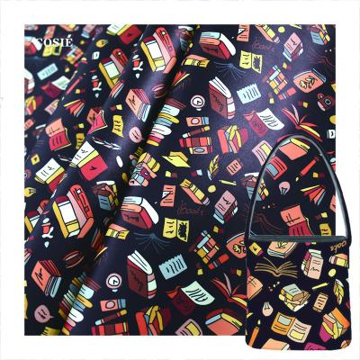 China Waterproof High Quality Designer Custom Books Pattern Leather Fabric No Moq Synthetic Digital Printing Fabric For Print Leather Cross - Body for sale