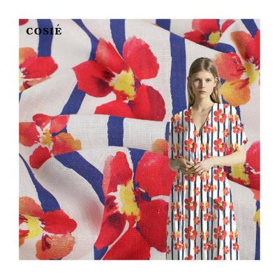 China Wholesale Hot Selling New Style Viable Woven Print Style Garment Linen Rayon Blend Fabric For Dresses for sale