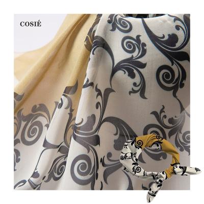 China Viable Supply Free Sample Printed Geometric Floral Square Pattern 100% Pure Silk Chiffon 35gsm Digital Printing Square Scarf Fabric for sale