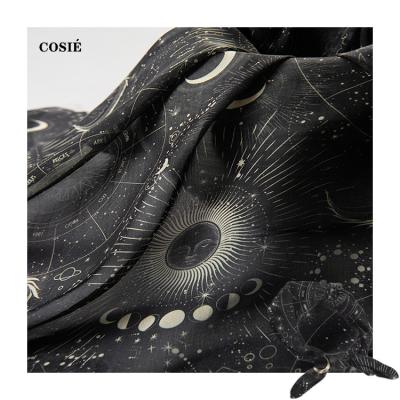 China 100% Viable Custom Digital Printing Planets Sun Moon Star Moon Astrological Chiffon 35gsm Chiffon Printed Fabric For Square Scarf for sale