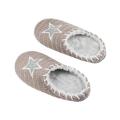 China Anti-Slippery Winter Faux Fur Lined Women Slippers Knit Lady Home Slipper With Star Decoration for sale