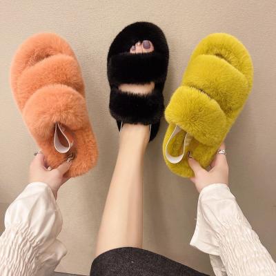 China Cute Fur Slippers Ladies Sale Plush Sandals Women Warm Fluffy Ladies Anti-skid Slippers Winter Warm Single Flat Home Shoes for sale