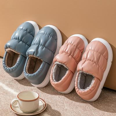 China New Lightweight Custom Slippers Female Winter Plush Striping Couples Warm Waterproof Non-slip Home Indoor Shoes In Stock for sale