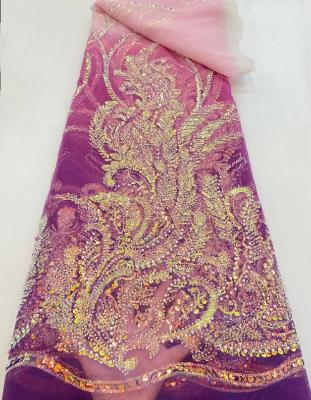 China Lastest Viable Design Super Good Quality Wedding Lace Fabric Beaded French Embroidery Lace With Sequins for sale