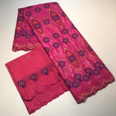 China Latest viable African embroidered bazin brocade cotton matching headtie for women clothes for sale