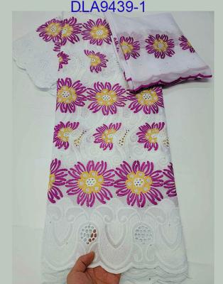 China Big workable embroidery heavy cotton lace Swiss voile lace fabric cotton set with holes in Dubai market for sale