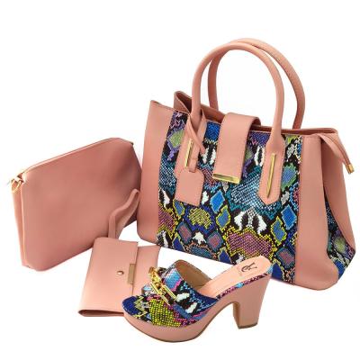 China Fashion Trend Lastes Italian Fashion Design Shoes And Bag Set African Style High Heel Slippers With Matching Big Bag For Women for sale