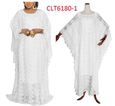 China Lastest Lace Dress Fashion African Plus Size Ladies Rope Lace Embroidery Dress Bat Sleeve Round Neck Water Soluble Two Piece With Vest for sale