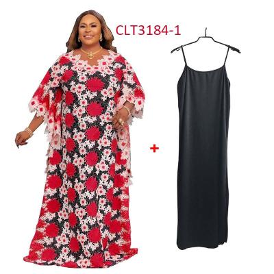 China Lace up dress new fashion African plus size ladies lace up embroidery hollow dress lace bat sheaths long wiping dress for sale