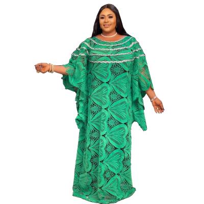 China Lace up dress new fashion African plus size ladies tie lace embroidery dress temperament long skirt for sale