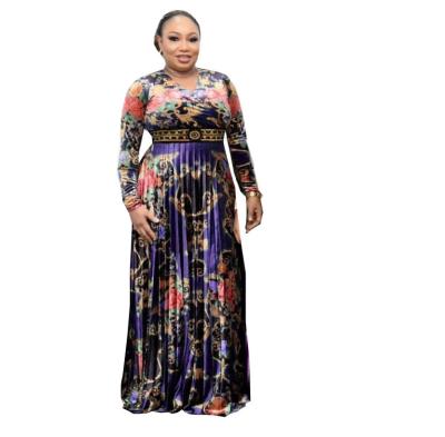 China African Traditional Dress Fashion V-Neckline Clothing For Women Dashiki African Dresses Long Sleeves Maxi Dress Printing Africa Wear With Stone for sale