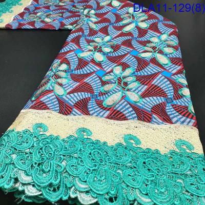 China Beautiful Embroidery Shrink-Resistant Wax Print Fabric With Lace Fabric For Women Dress for sale