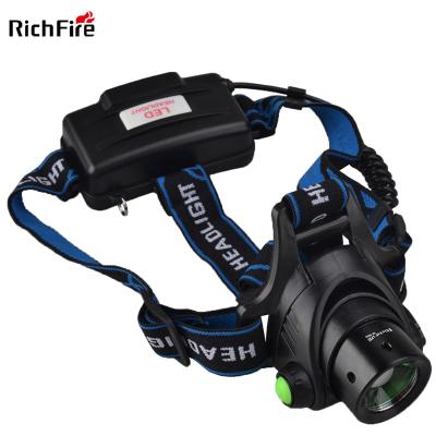 China USB Rechargeable Waterproof Headlight Flashlight RichFire Zoomable T6 LED Torch Head Camping for sale