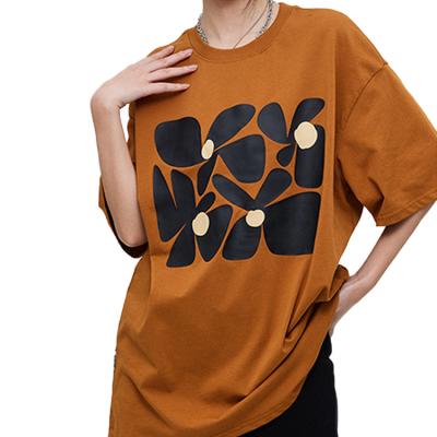 China Factory Directory QUICK DRY New 2022 Summer New Sleeve Flower Graphic Cotton Black Short Loose Drop Shoulder Comfortable T-Shirt For Women for sale