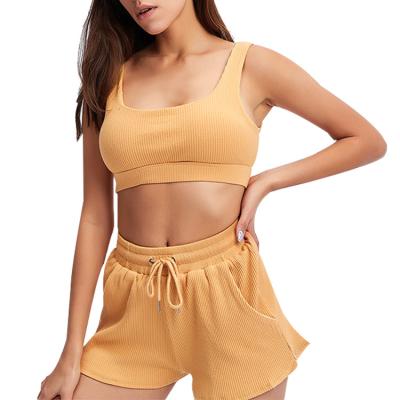 China New Amazon Style Halter QUICK DRY Top Loose Shorts Comfortable Breathable Quick Dry Fitness Yoga Running Workout Two Piece Sets For Women for sale