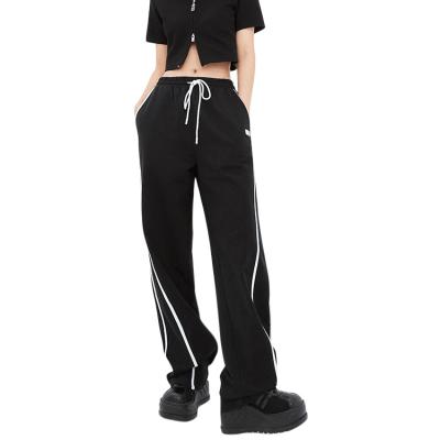 China High Quality Antibacterial Design Female Black Comfortable Loose Straight Tube Summer Pants Wide Leg Pants Street Women Sports Long Trousers for sale