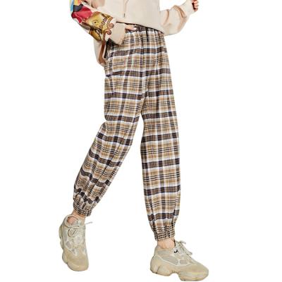 China Streetwear Fashion Vintage Plaid Drawstring High Quality Casual Pants QUICK DRY Gaiters Loose Wide Leg Long Pants For Women for sale