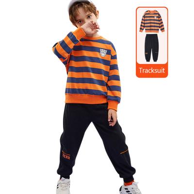 China Custom Baisheng Casual Wear Long Sleeve Pullovers Letter Ink Printing Hoodies Stripe O Neck Boy's Cotton Sweatshirts Kids Tracksuit for sale