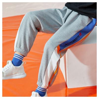 China Custom Slim Fit Jogger OEM Color Block Boy Polyester Embroidered Panties Logo Waffle Fabric Sports Graphic Anti-wrinkle Baisheng Garment For Kid for sale