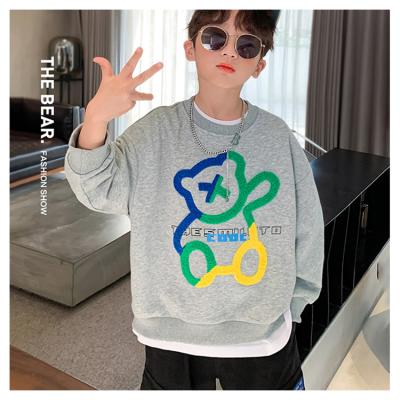 China Wholesale Autumn Clothing Casual Boy Letter Bear Chenille Embroidery Sweatshirt China Factory Baisheng Anti-pilling Hoodies For Kid for sale