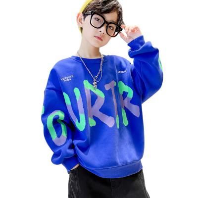 China Fashion Sportswear Baisheng Anti-pilling Round Neck Hoodies Fleece Casual Drop Shoulder Letters Rubber Printing Sweatshirt For Kid for sale