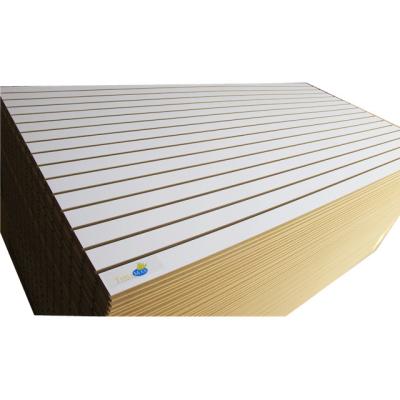 China 18mm Groove MDF Board Moisture Proof Melamine Slotted Decorative Slatwall for sale