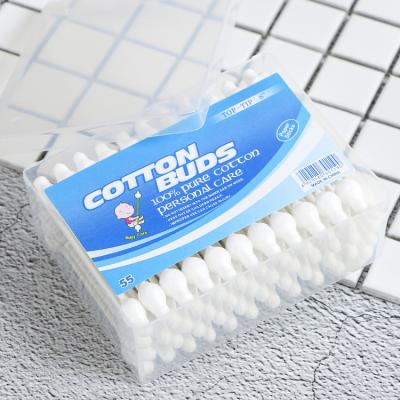 China 55PCS Daily Use OEM Big Head Baby Safty Cotton Buds QTips Baby Paper Cotton Pads for sale