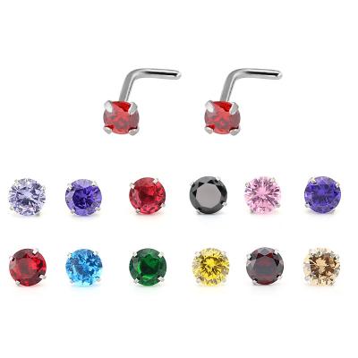 China Romantic Four-claw Zircon Nose Stud With 7 Shaped Hypoallergenic Stainless Steel Nose Ring for sale