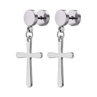 China TRENDY Cross Studs Circle Geometric Hip Hop Stainless Steel Earrings For Men And Women for sale