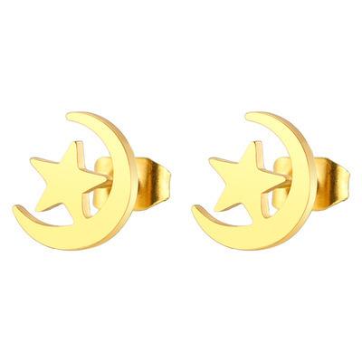 China FASHIONABLE Moon Star Earrings Stainless Steel Five-pointed Star And Simple Moon Earrings Small for sale