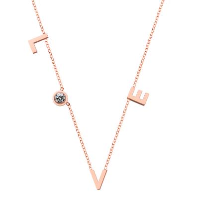 China Europe and America Letter Love Clavicle Chain Stainless Steel Zircon Necklace for Women for sale