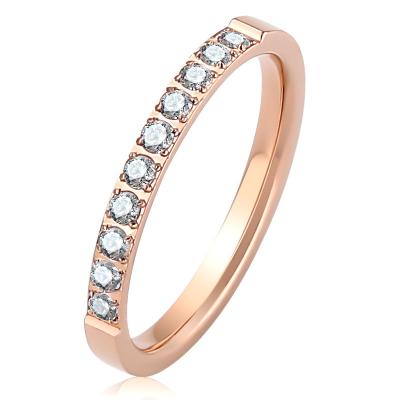 China Full CLASSIC Rose Gold Diamond Ring Simple Creative Stainless Steel Zircon Couples Ring for sale